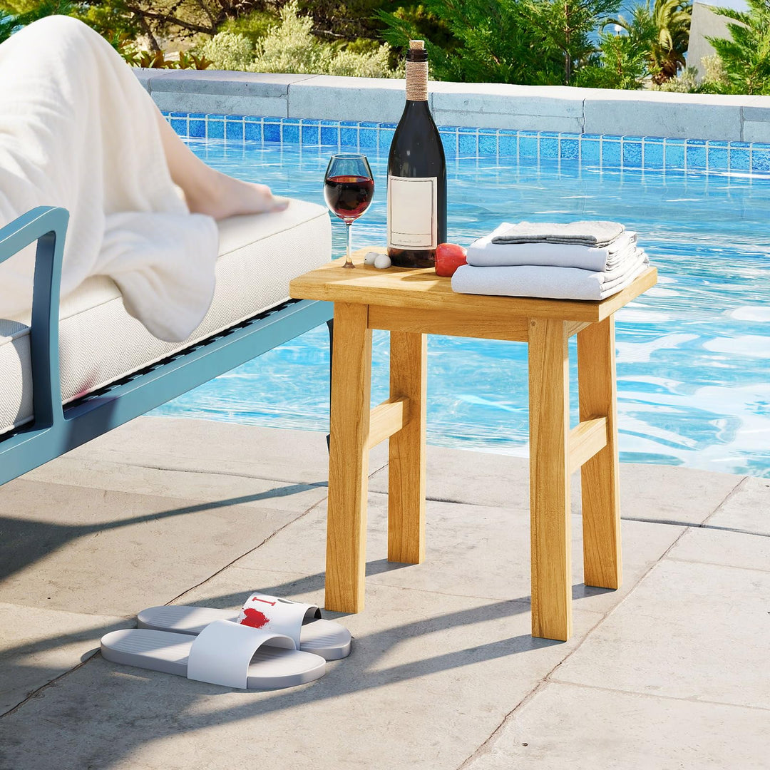 Giantex Solid Teak Shower Bench Stool for Bathroom with Water-Resistant Finish 18&