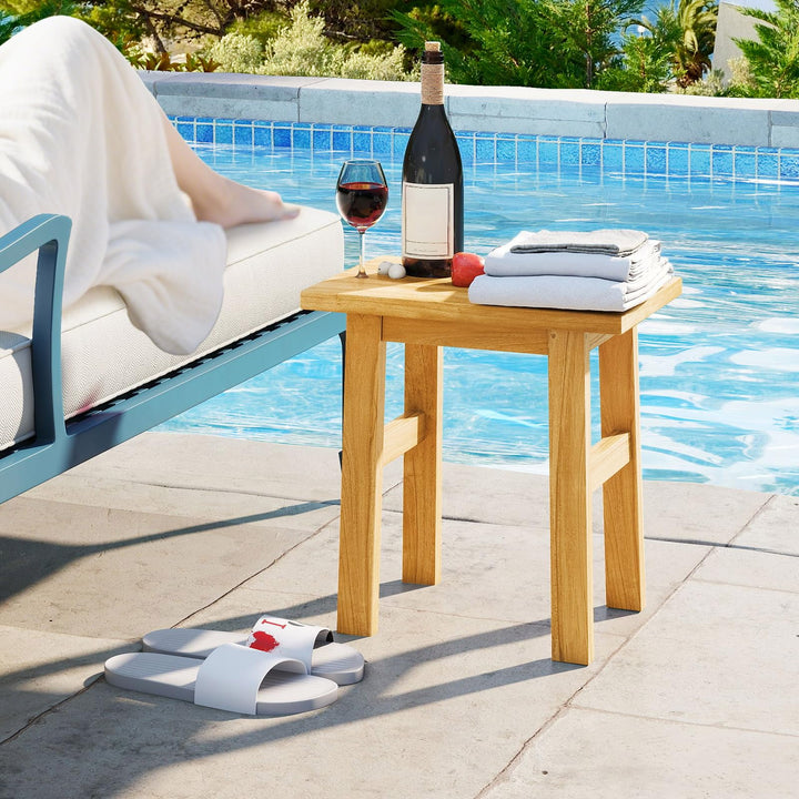 Giantex Solid Teak Shower Bench Stool for Bathroom with Water-Resistant Finish 18&