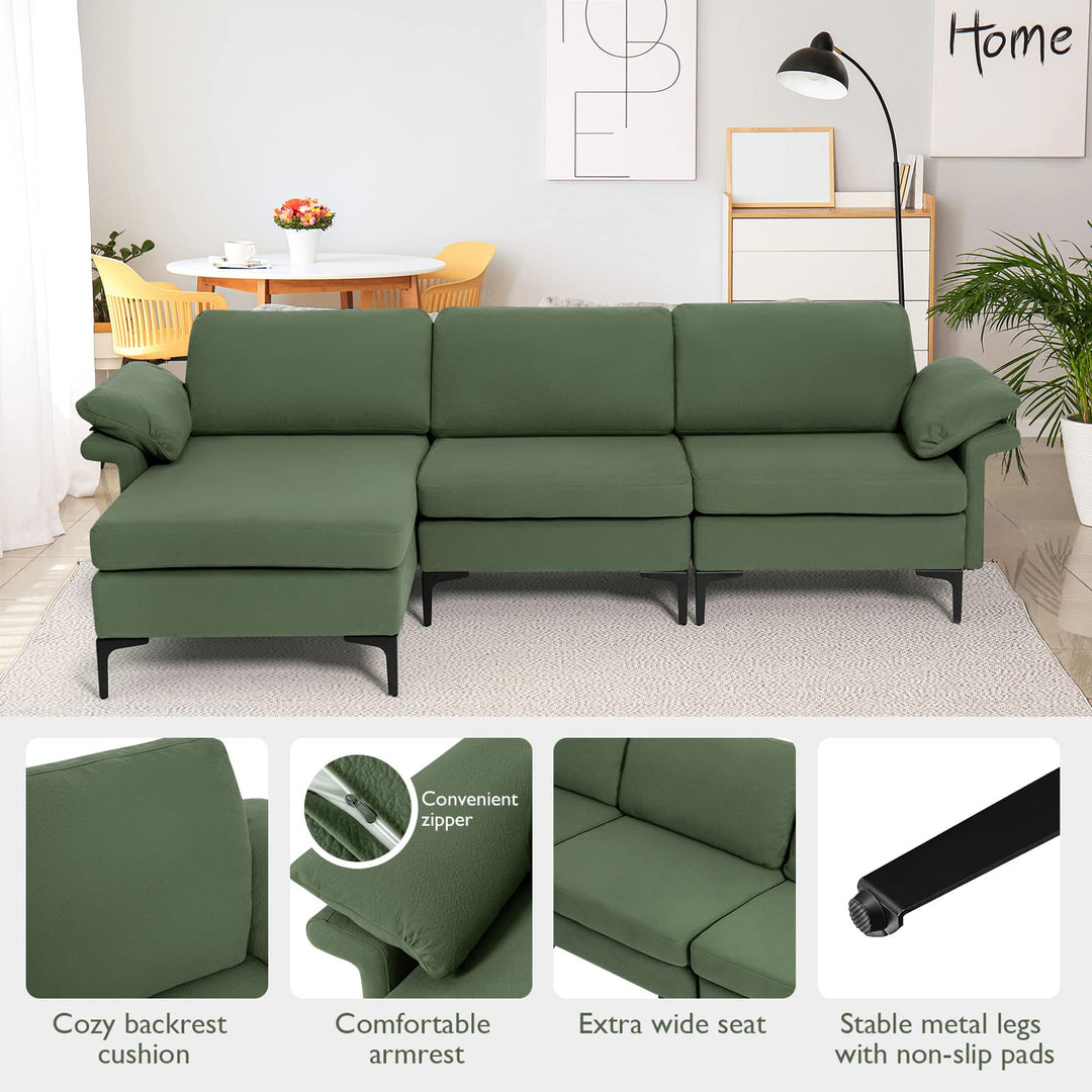 Giantex 100.5" L Convertible Sofa Couch, 3-Seat Sectional Sleeper with USB Ports &amp; Socket