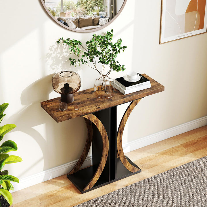 Giantex 40" Narrow Console Table | T-Shaped Entryway Table with Open Storage Shelve