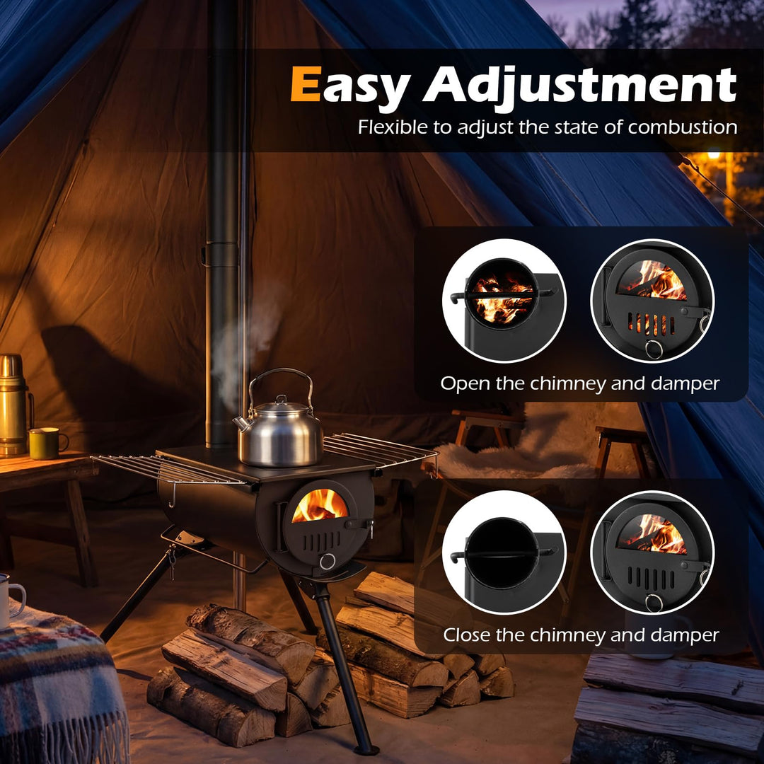 Giantex Hot Tent Stove Portable Wood Burning Stove w/ 5 Chimney Pipes