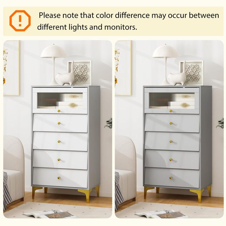 Giantex 4-Drawer Dresser with Flip Up Fluted Glass Door
