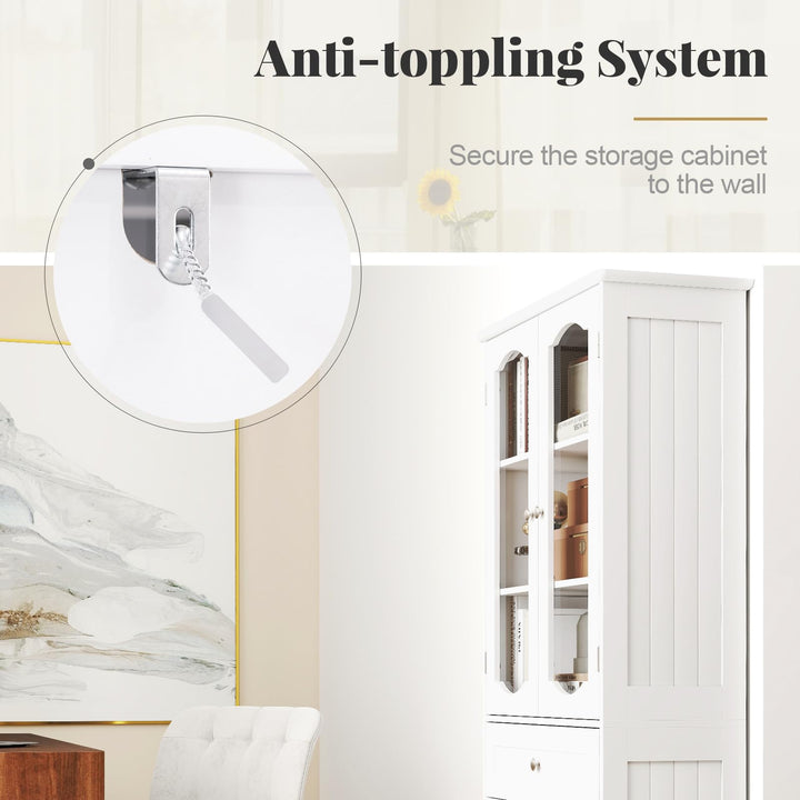 Giantex 63" Tall Bathroom Cabinet, Pantry Cabinet with Tempered Glass Doors, Adjustable Shelves &amp; Large Drawer