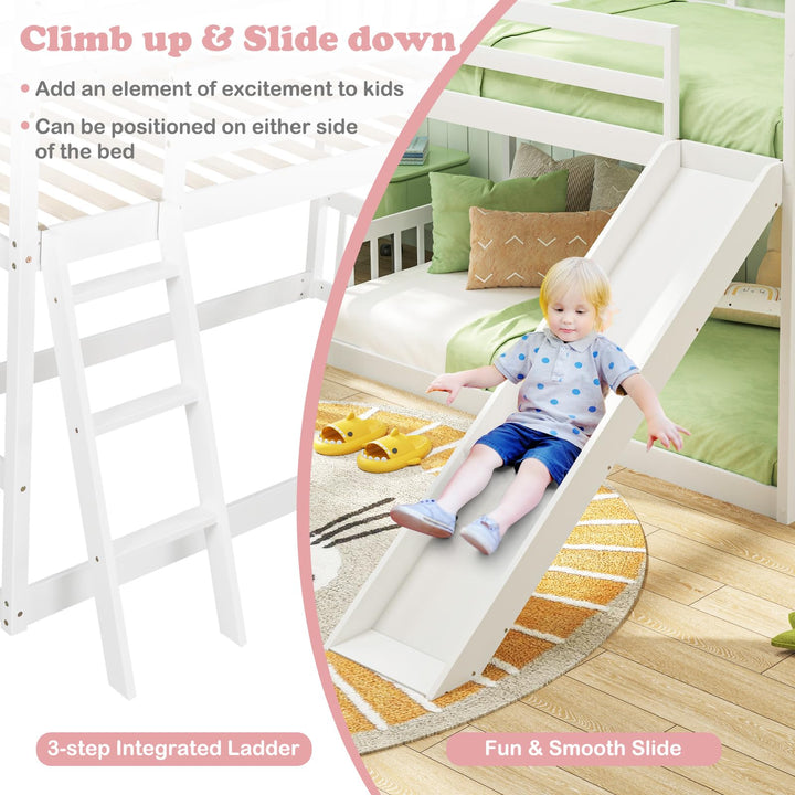 Giantex Wood Kids Bunk Bed with Slide &amp; Ladder