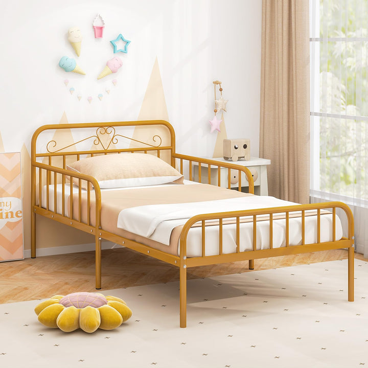 Giantex Metal Twin Bed Frames for Kids, Heavy Duty Metal Platform Bed Frame with Headboard &amp; Safety Guardrails