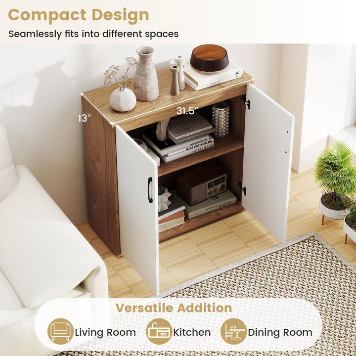 2-Door Kitchen Storage Cabinet with 5-Position Adjustable Shelf &amp; Anti-Tipping Kits
