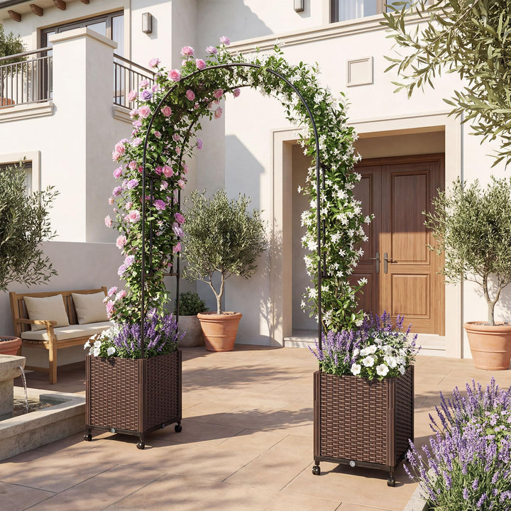 Giantex Metal Garden Arch Trellis Arbor with 2 Self-Watering Planter Boxes