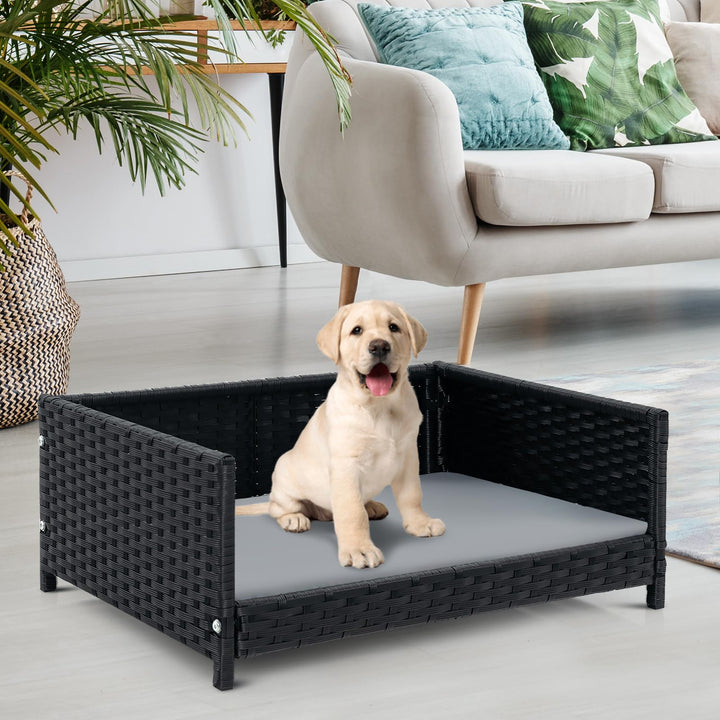 Giantex Wicker Dog Bed, Raised Woven Rattan Pet Bed Sofa Couch w/Waterproof &amp; Washable Cushion