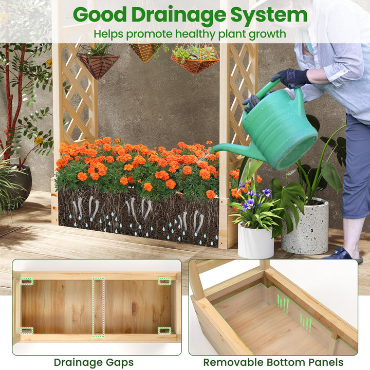Giantex Raised Garden Bed with Sided Trellis &amp; Hanging Roof, Wood Planter Box, 44”x14”x45” (L x W x H)
