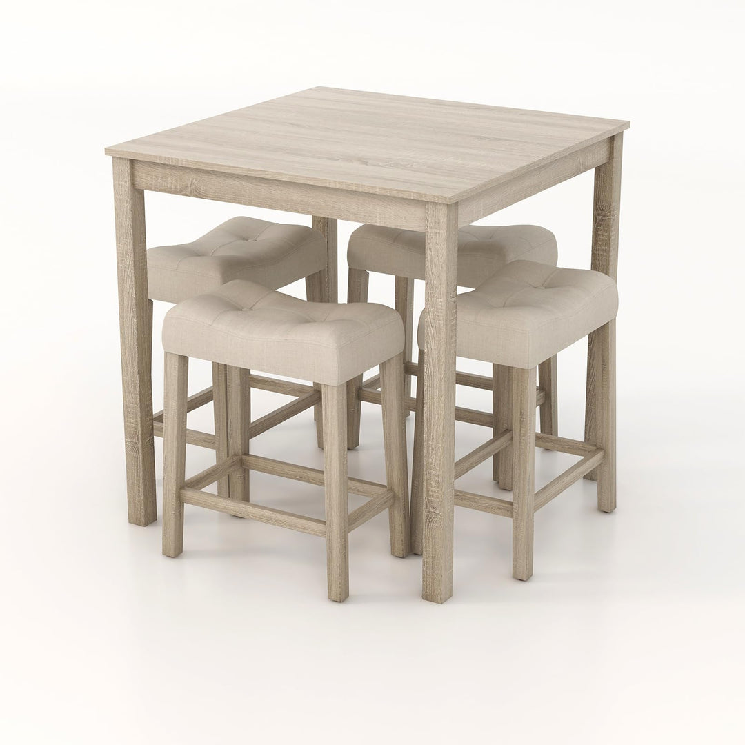5 Pieces Bar Table Set with Square Table and 4 Padded Stools-Gray