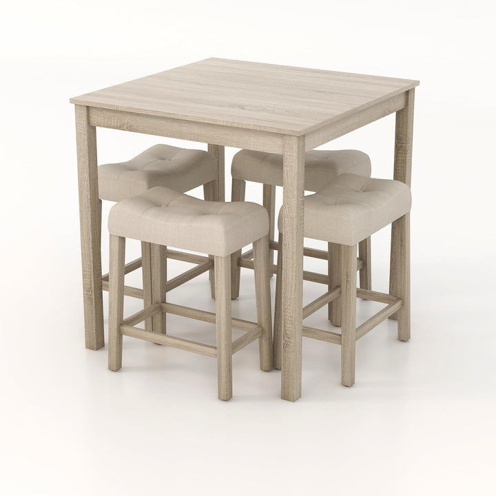 5 Pieces Bar Table Set with Square Table and 4 Padded Stools-Gray