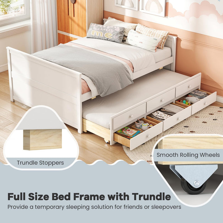Giantex Full Size Bed Frame with Twin Trundle &amp; 3 Storage Drawers