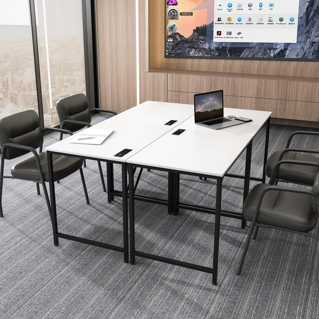 Giantex Conference Table with Charging Station, 2/4/6 PCS 32" x 24" Rectangular Meeting Room Desk with Storage Bag &amp; Hook