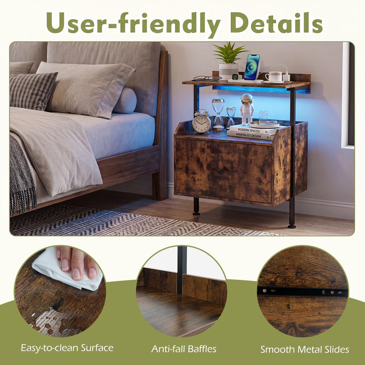Giantex Nightstand w/Charging Station &amp; LED Light (1/2)