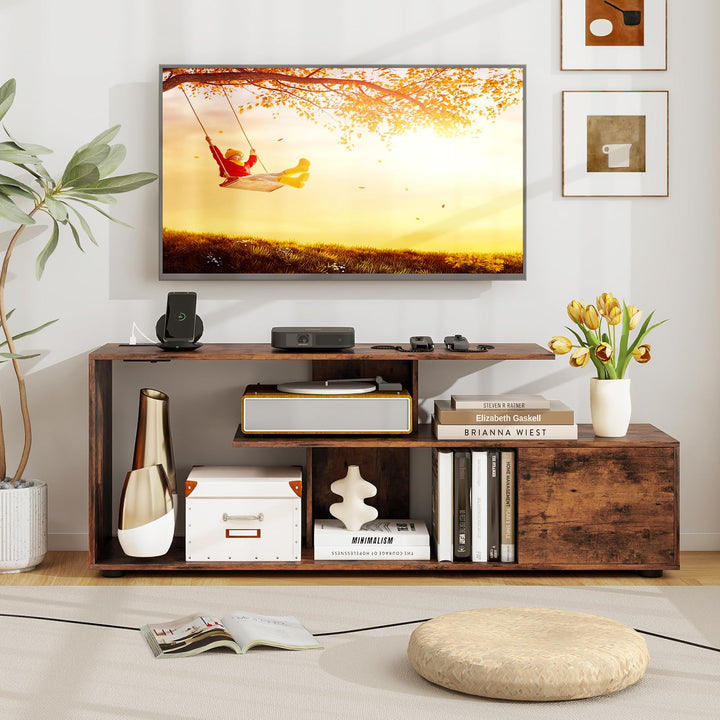 Giantex TV Stand with Power Outlet for TVs up to 55 Inch, Entertainment Center with Storage Cabinet &amp; Open Shelves