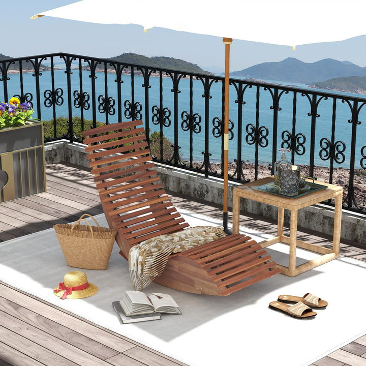 Giantex Outdoor Chaise Lounge Chair - Acacia Wood Outdoor Lounger, Patio Lounge Chair with Slatted Design