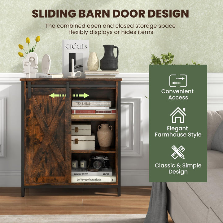 Giantex Buffet Cabinet, Farmhouse Kitchen Sideboard with Sliding Barn Door &amp; Adjustable Shelves