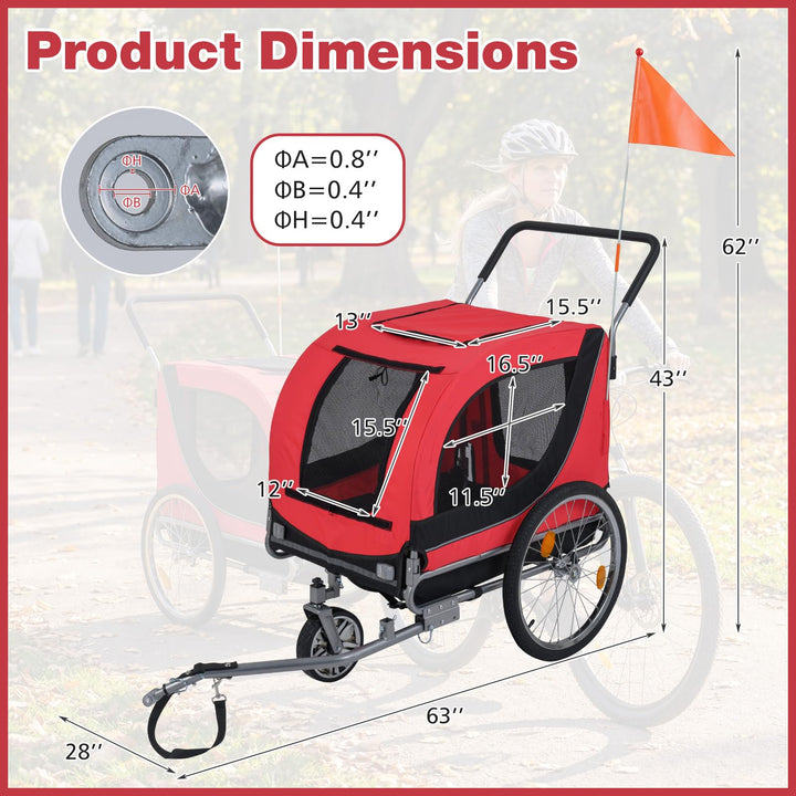 Giantex 2-in-1 Dog Bike Trailer &amp; Pet Stroller for Large Dogs PVC Rain Cover 176 lbs Capacity