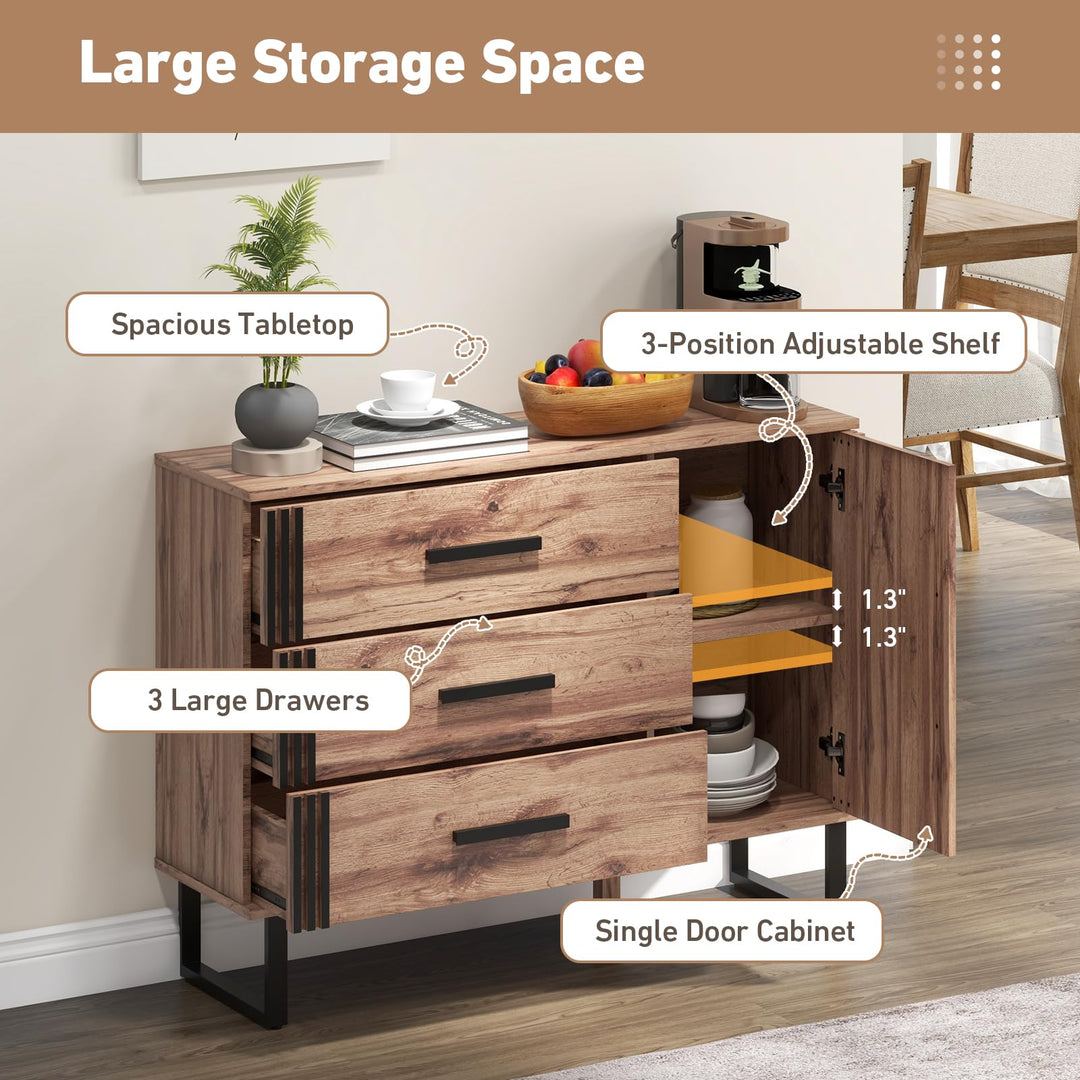 Giantex Buffet Cabinet with Storage, Kitchen Sideboard with 3 Large Drawers &amp; 1-Door Storage Cabinet