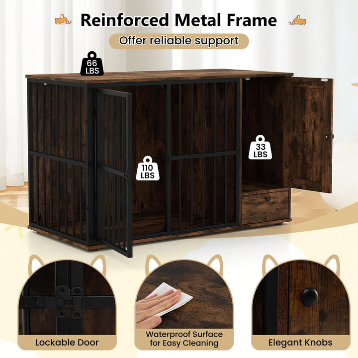 Giantex 47.5" Dog Crate Furniture with Hidden Feeding Drawer &amp; Side Storage Cabinet
