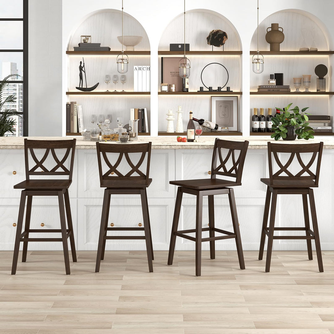 Giantex 29" Bar Stools Set of 2/4, Swivel Wooden Bar Chairs with Rubber Wood Frame, for Kitchen Island, Restaurant &amp; Pub, Dark Grey