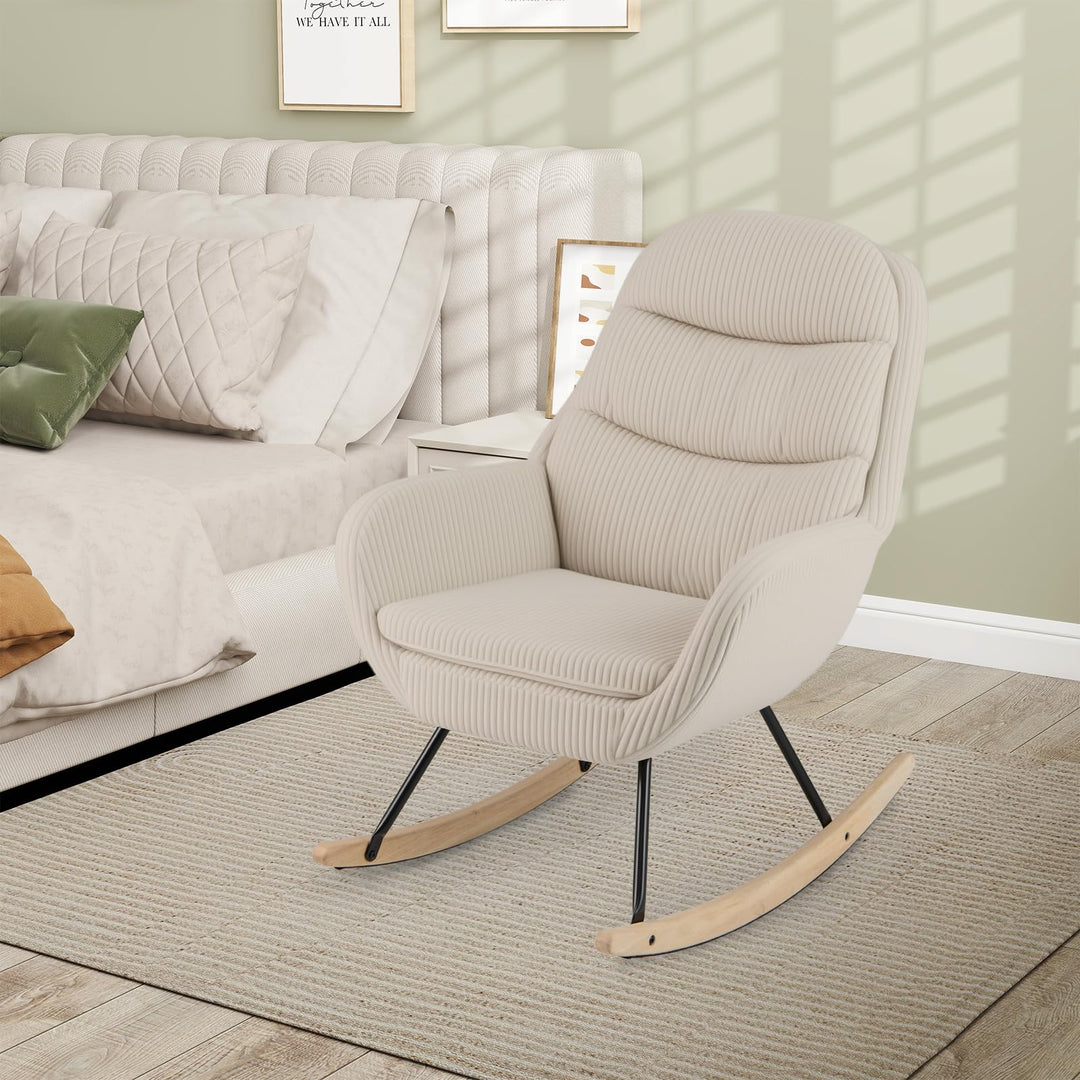 Giantex Upholstered Rocking Chair Nursery Glider Rocker with Padded Backrest and Seat