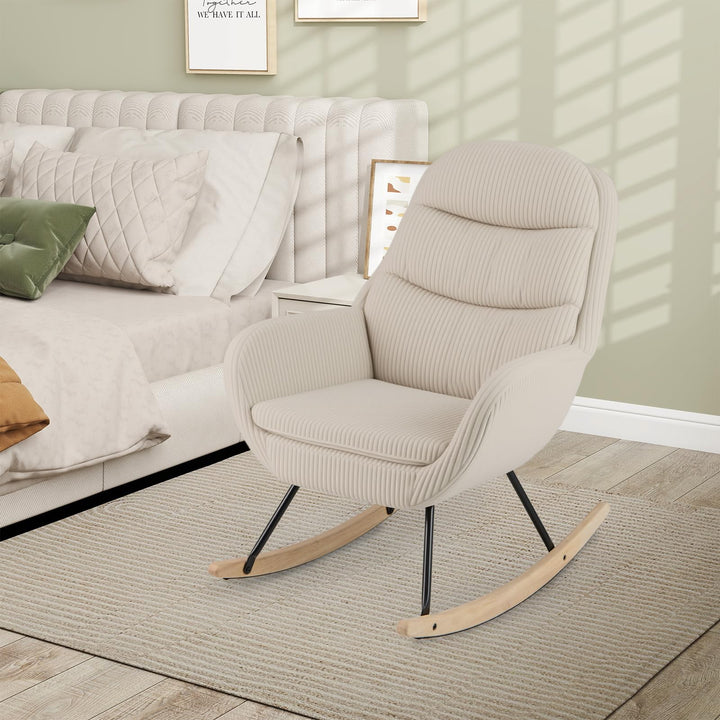 Giantex Upholstered Rocking Chair Nursery Glider Rocker with Padded Backrest and Seat