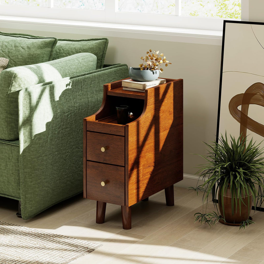 Giantex Narrow Nightstand with 2 Drawers for Small Spaces (1/2)