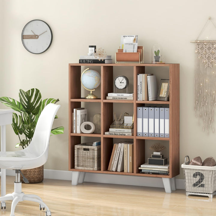 Giantex 9-Cube Open Bookcase, 3-Tier Freestanding Bookshelf with 4 Slanted Legs &amp; 6 Removable Shelves