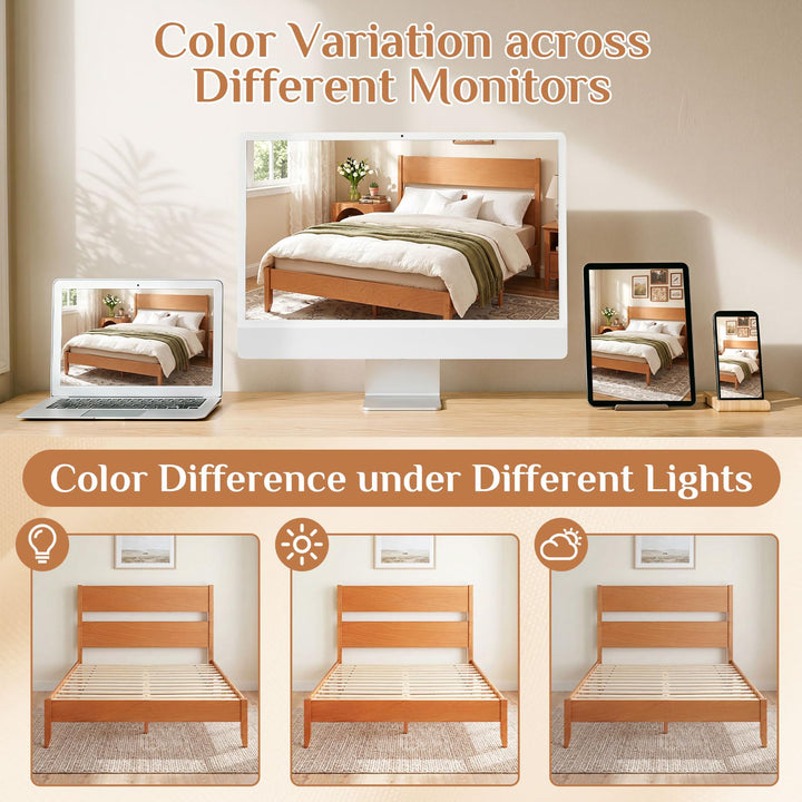 GIANTEX Queen/Full/Twin Size Wooden Bed Frame with Slatted Headboard