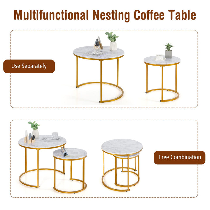 Giantex Nesting Coffee Table Set of 2, Round Stacking Side Tables with Wooden Tabletop &amp; Powder Coated Steel Frame
