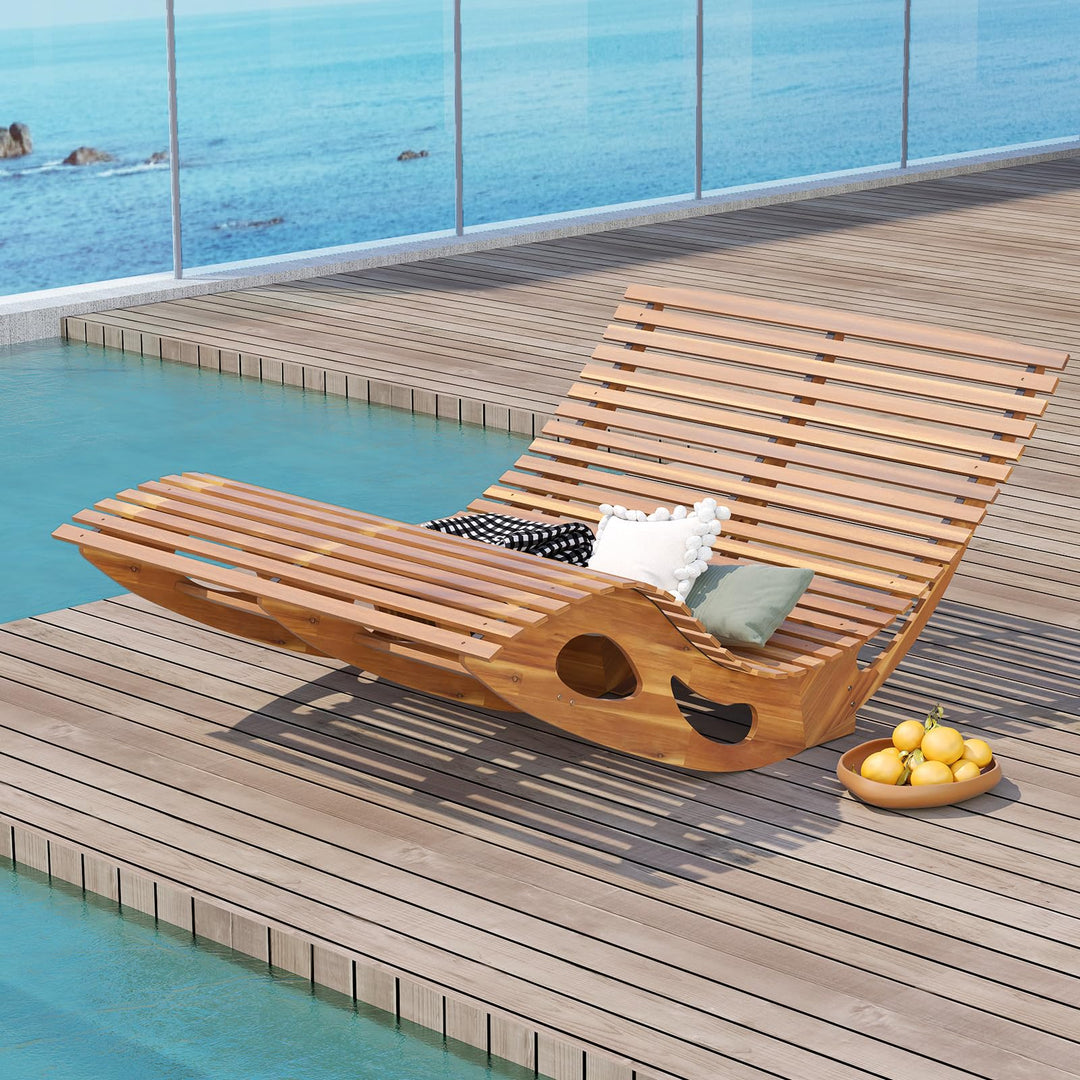 Giantex Extra-Large Dual Outdoor Rocking Chair, Acacia Wood Patio Lounge Chair with Ergonomic Curved &amp; Slatted Seat