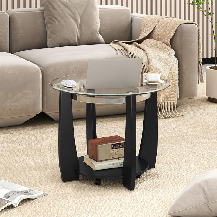 Giantex Round Glass Coffee Table 32" Rolling Center Tables with Wheels