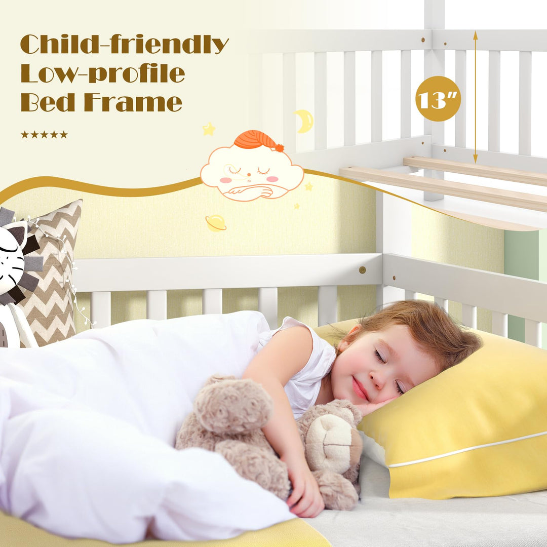 Giantex Extendable House Bed for Kids, Twin to King Daybed with Roof &amp; Fence Rails, Wood Kids Bed Frame for Teens