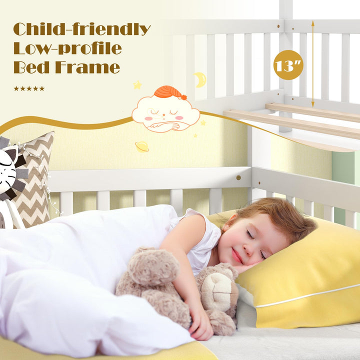 Giantex Extendable House Bed for Kids, Twin to King Daybed with Roof &amp; Fence Rails, Wood Kids Bed Frame for Teens