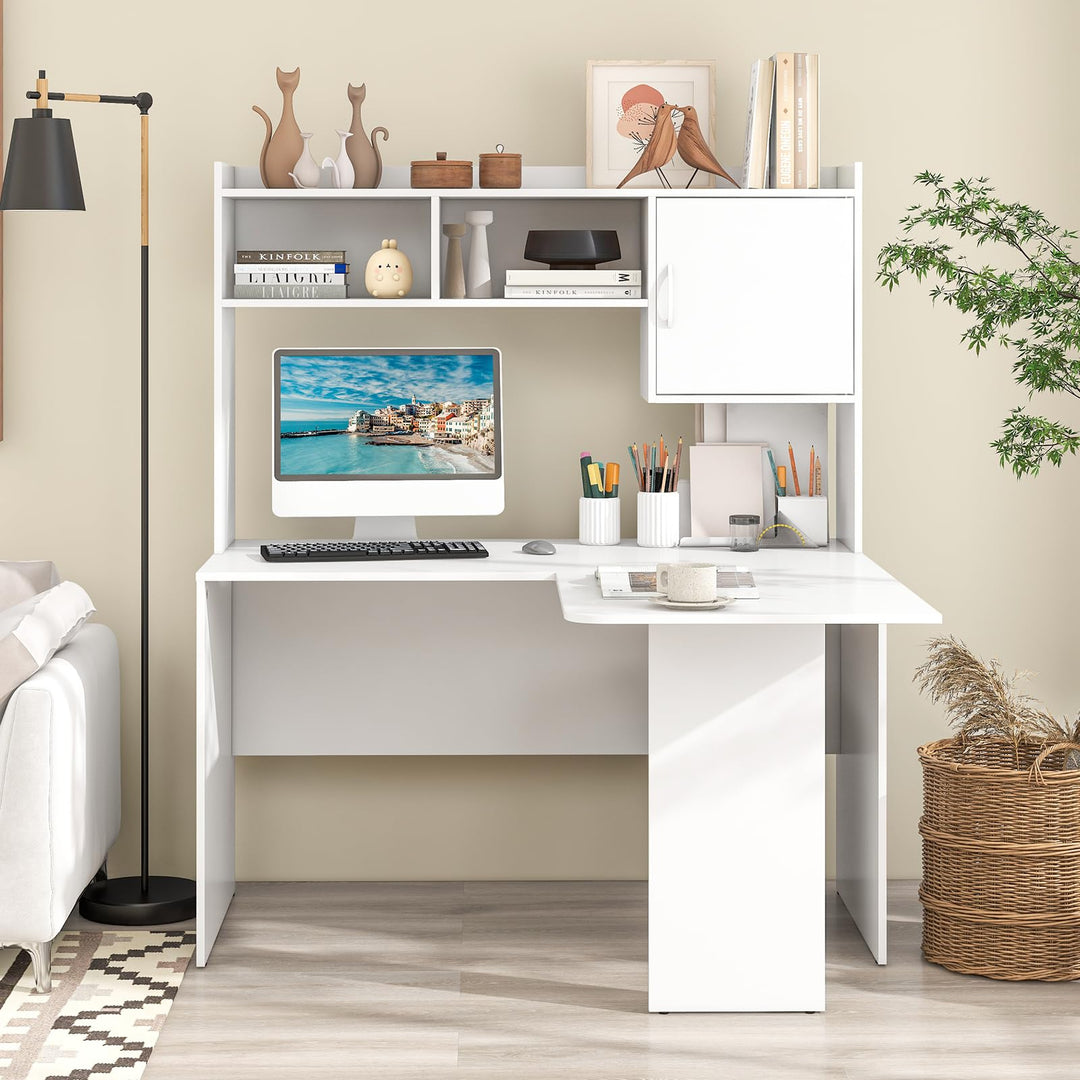 Giantex L Shaped Desk with Hutch, Corner Computer Desk with Storage Shelf &amp; Cabinet