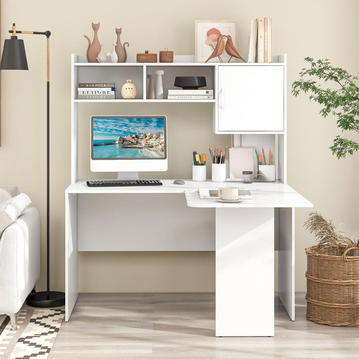 Giantex L Shaped Desk with Hutch, Corner Computer Desk with Storage Shelf &amp; Cabinet