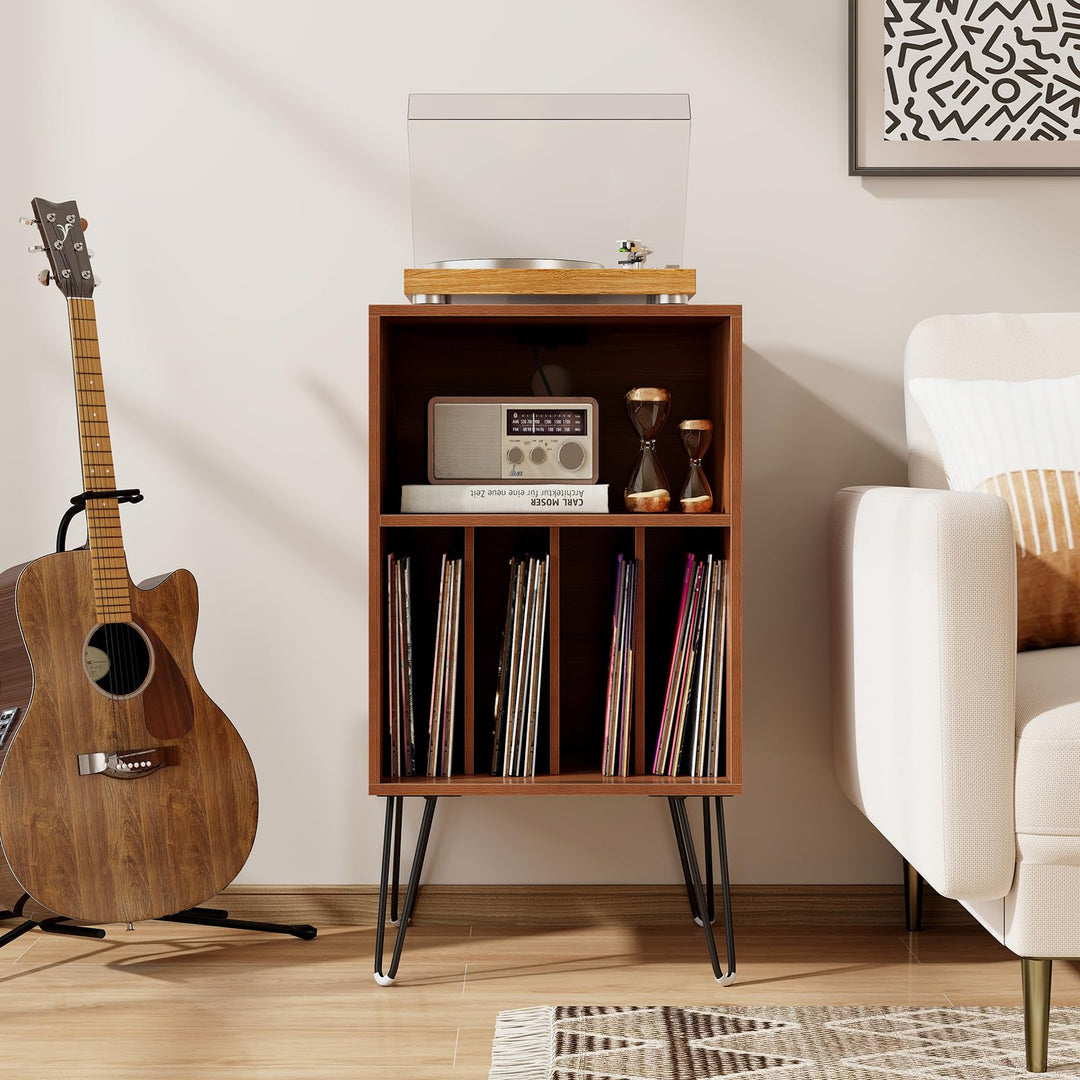 Giantex Record Player Stand with Charging Station Turntable Cabinet with Record Storage &amp; Metal Legs