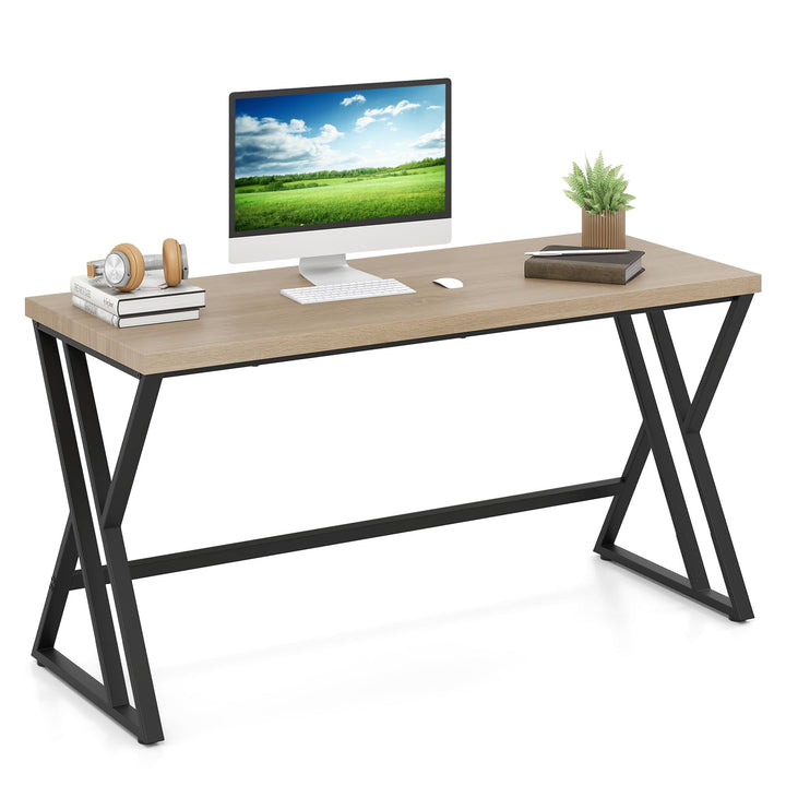 Giantex Large Computer Desk 59" Industrial Home Office Desk with Z-Shaped Metal Leg &amp; Crossbar