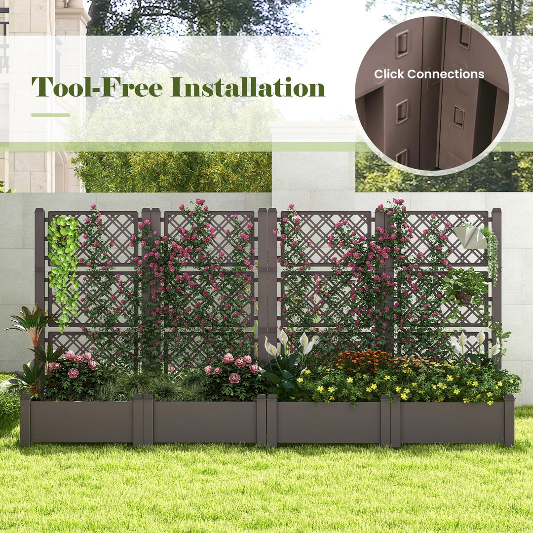 Giantex Raised Garden Bed with Trellis 59”, Self-Watering Planter Box with Water Level Indicator &amp; Removable Space Dividers