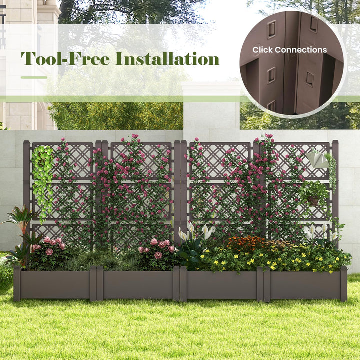 Giantex Raised Garden Bed with Trellis 59”, Self-Watering Planter Box with Water Level Indicator &amp; Removable Space Dividers