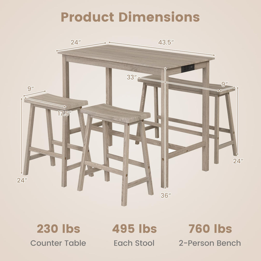 Giantex 4-Piece Counter Height Dining Table Set with Power Outlet