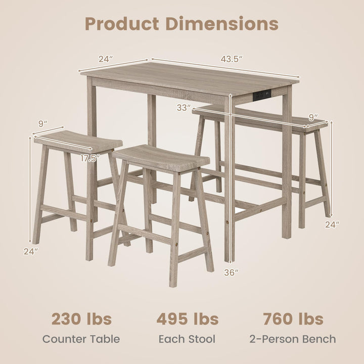 Giantex 4-Piece Counter Height Dining Table Set with Power Outlet