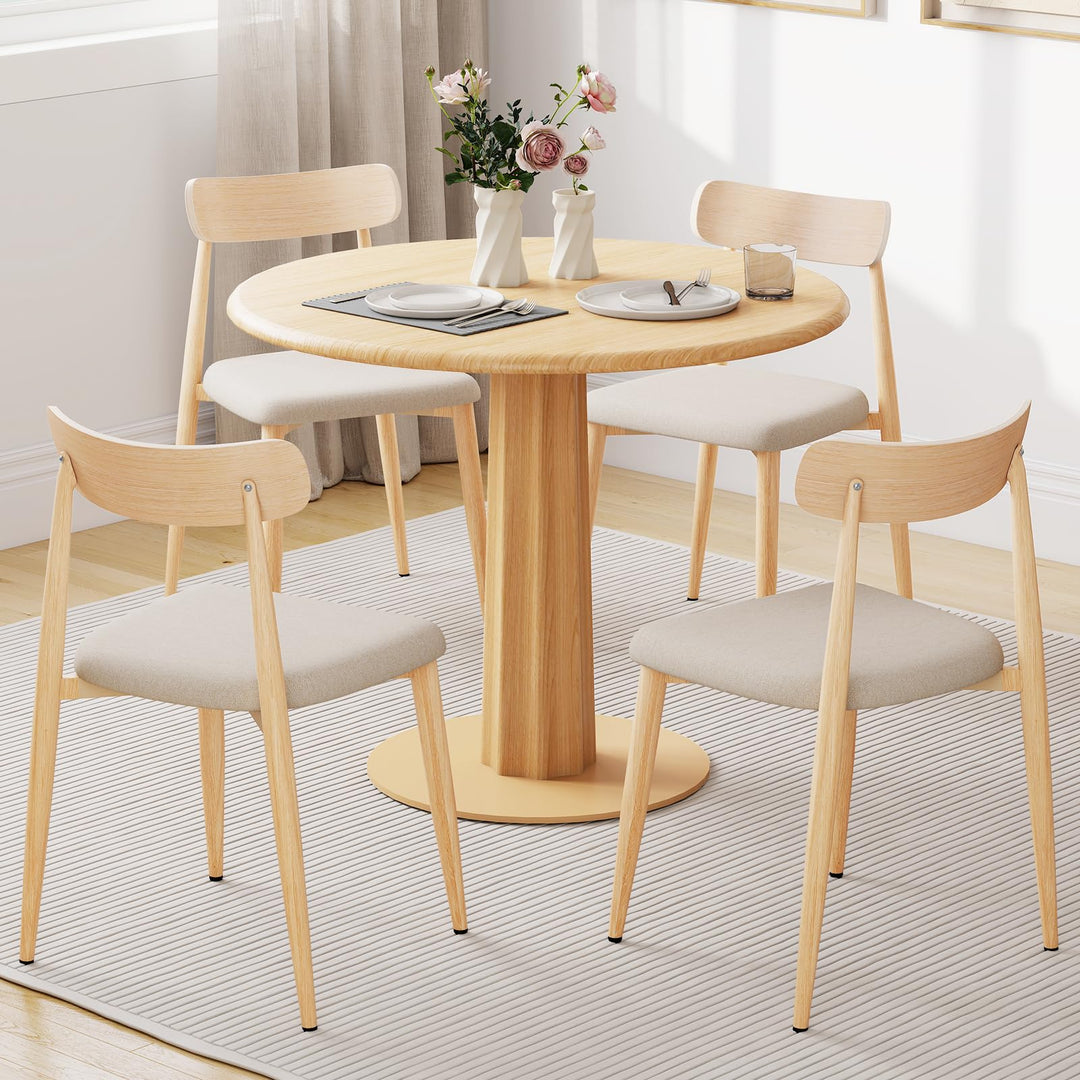 Giantex Linen Fabric Upholstered Modern Dining Chair Set of 2/4 with Padded Seat and Curved Back