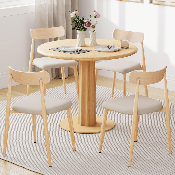 Giantex Linen Fabric Upholstered Modern Dining Chair Set of 2/4 with Padded Seat and Curved Back