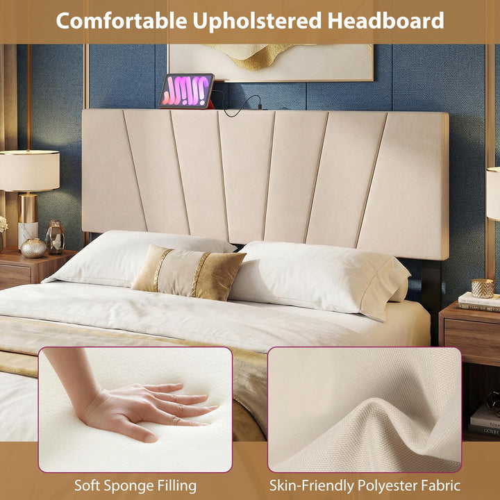 Giantex Geometric Upholstered Head Board with USB &amp; Type-C Ports