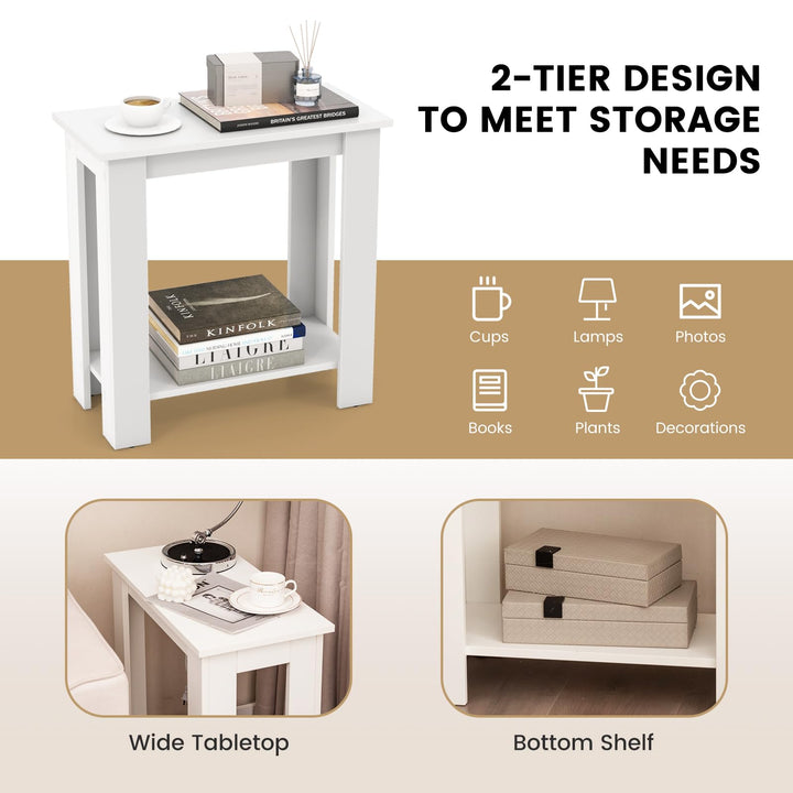 Giantex 2-Tier End Table White, Modern Side Table with Storage Shelf (1/2)