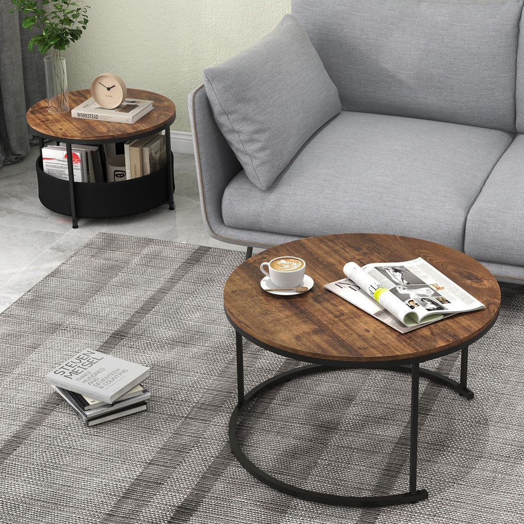 Giantex 31.5" Round Coffee Table with Removable Fabric Basket &amp; Metal Frame