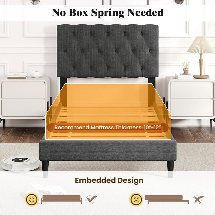 Modern Queen/Full/Twin Size Upholstered Platform Bed Frame with Diamond Tufting Headboard