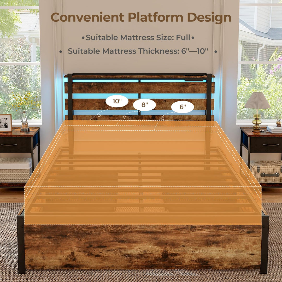 Giantex Queen/Full/Twin Size Bed Frame with LED Lights Headboard and 4 Storage Drawers